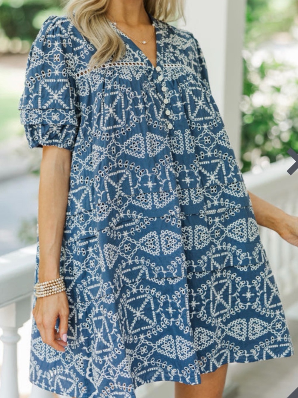The Mint-Navy Eyelit Pleated Dress, sz S